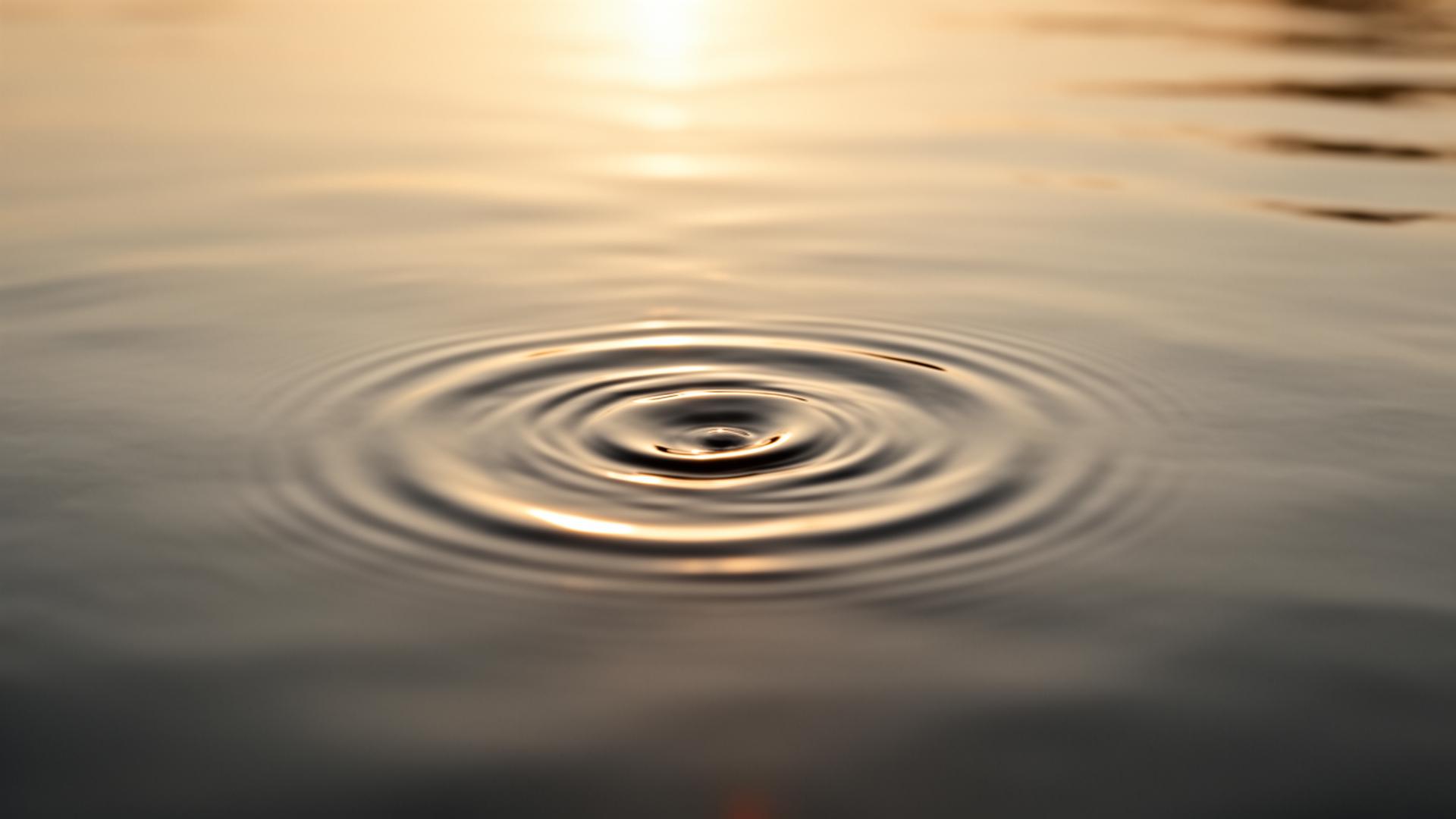 Still water with a single ripple at golden hour
